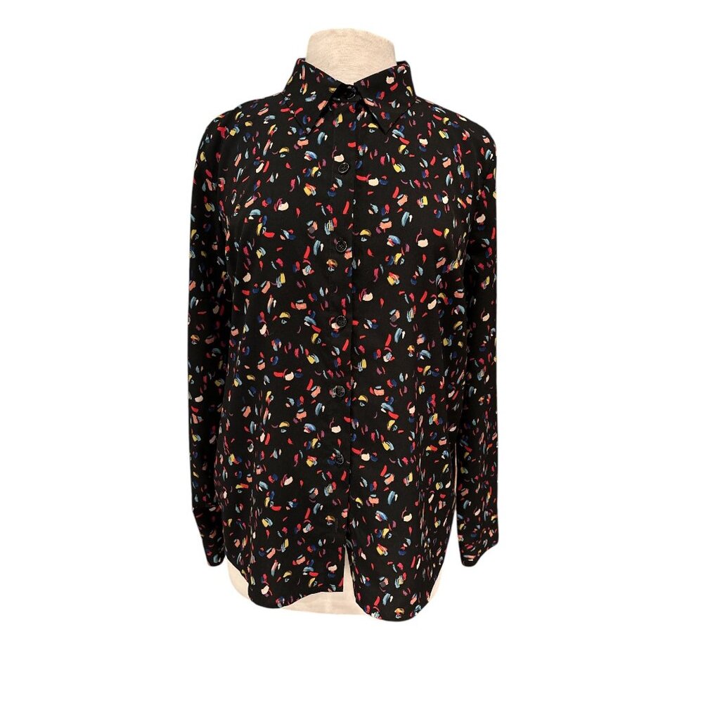 Cabi Womens Black Confetti Print Long Sleeve Button-Up Shirt Size M